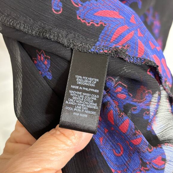 Express Wms M Bell Sleeve Sheer Floral Open Front Kimono Shawl Lace Trim Boho - Picture 9 of 10